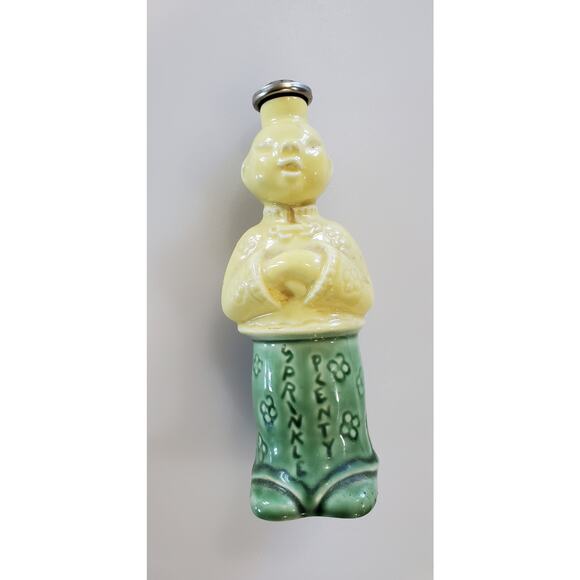 Antique Ceramic Sprinkler Bottle, Green and Yellow, Sprinkle Plenty, 1960s - Picture 1 of 7